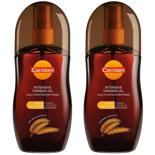 Carroten Intensive Tanning Oil 250 ml (Pack of 2) - Tanning Accelerator with Carrot and Coconut Oils - Vegan Tanning Oil with Vitamins A & E