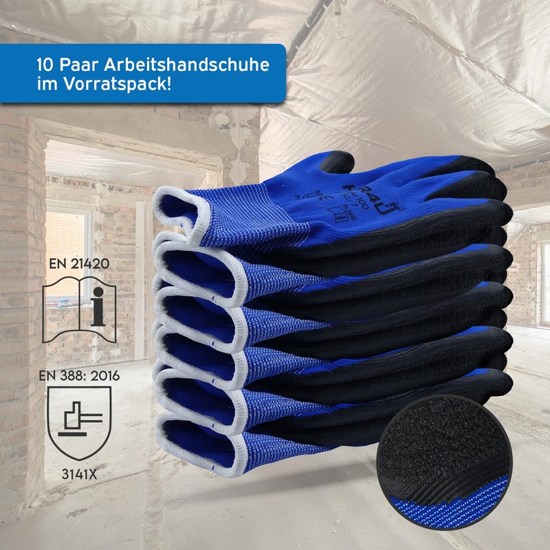 kör4u® 10 Pairs Of Breathable Work Gloves, Universal Protective Gloves
