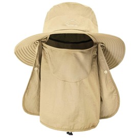 ehsbuy Sun Hats Men with Face Covering Foldable Wide Brim Breathable Mesh Safari Boonie Fishing Bucket Hat Adjustable Summer Beach Cap Khaki
