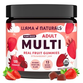 Llama Naturals Multivitamin for Women & Men, Vegan, Organic Gummies with Vitamin D, C & K, Adults Real Fruit Gummy Vitamins, Chewable Multivitamin Supplement, No Added Sugar Cane, Strawberry, 120 Ct