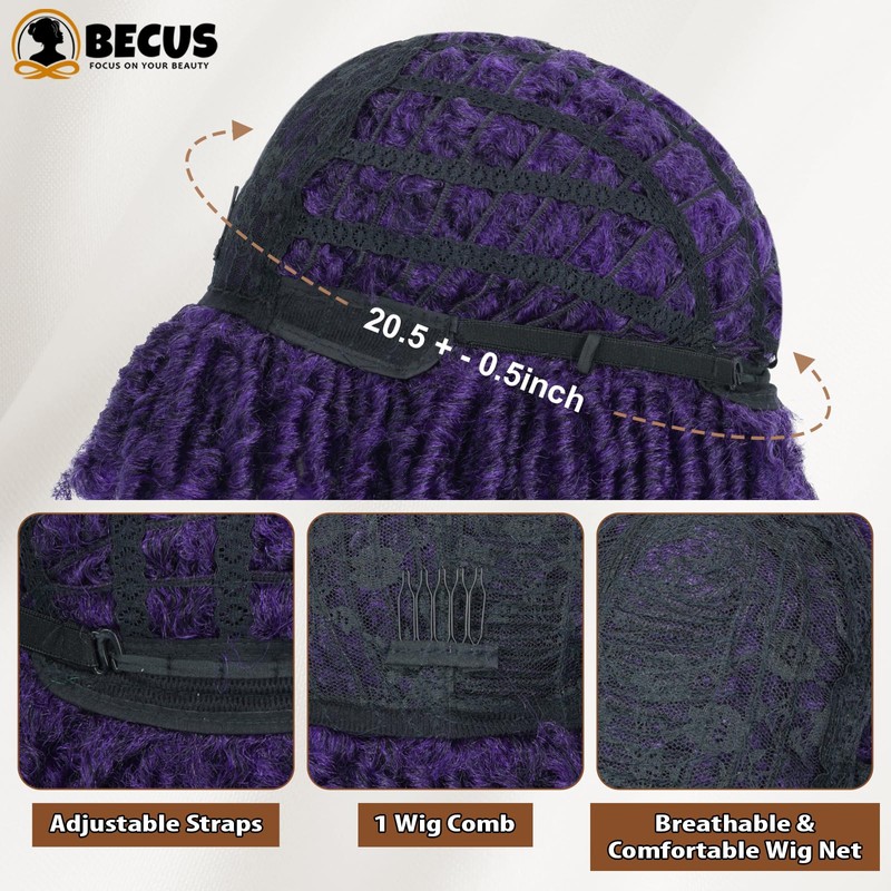 Mens Purple Dreadlock Wig 12" Short Locs Wig for Cosplay