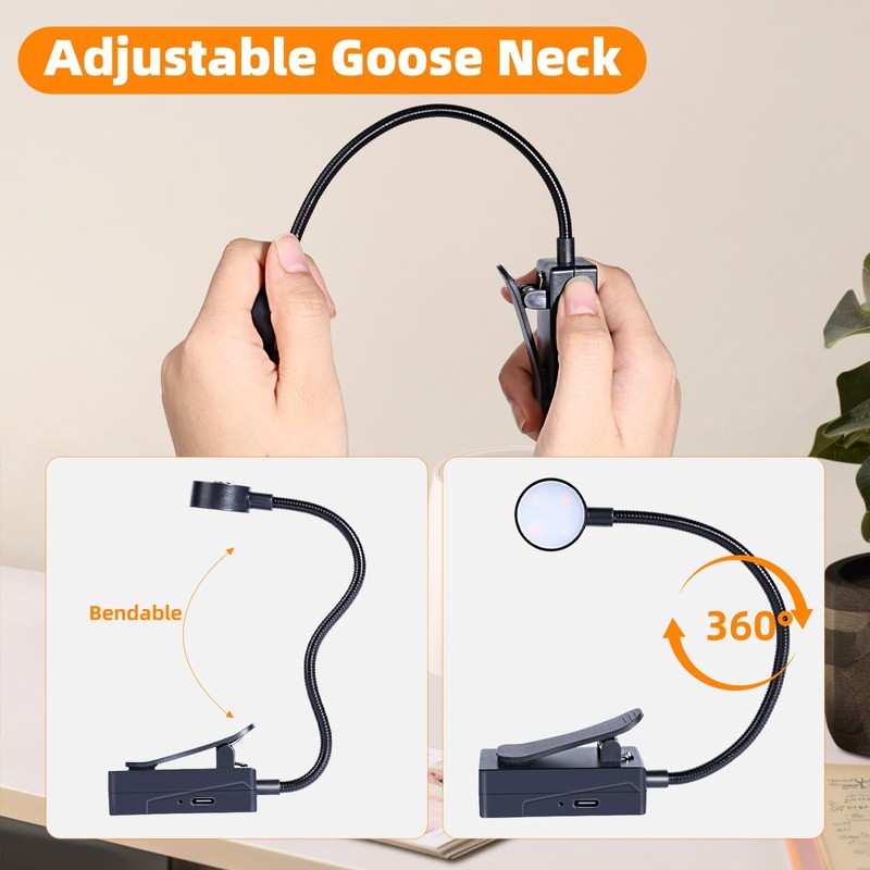 KunHe 5 Pack Rechargeable Book Light Bulk Clip-On Reading Lights