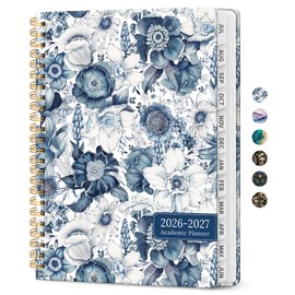 Planner 2026-2027, Academic Year Monthly and Weekly Calendar Planner, Jul 2026 - Jun 2027, Hardcover Teacher Student Planning Agenda book with Tabs, Perfect for School Office Supplies, 6.3" x 8.5" - Blue Floral