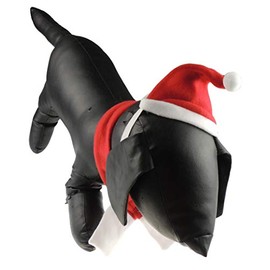 Cute Red Funny Santa Claus Father XMAS Christmas Hat Scarf Boy Girl SMALL DOG BREED ONLY Puppy Kitten Cat Warm Winter Fleece Accessories Costume Clothes Fancy Dress Outfit Set (Non Plush Large)