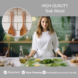 Teak Wood Salad Serving Spoon and Spork 10.2-Inch, Wooden Salad Server Set of 2, Teak Wooden Salad Spoon and Fork, Wood Cooking Spoons for Mixing, Stirring & Serving