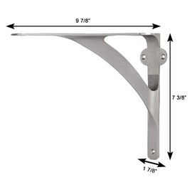 [Set of 2] Shelf Brackets for 8", 10", 12" Shelves - Brushed Nickel Finish - 9.88" x 7.38" - Heavy Duty Brass Shelf Bracket - L Brackets for Wall Shelves - Easy to Install - Hardware Included