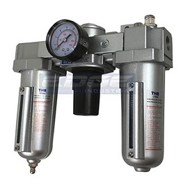 HEAVY DUTY INDUSTRIAL RATED 3 STAGE COMBINATION FILTER REGULATOR LUBRICATOR AIR LINE PARTICULATE FILTER MOISTURE TRAP LUBRICATOR OILER REGULATOR CLEAN AIR TOOLS (1/2" NPT, 5oz BOWL)