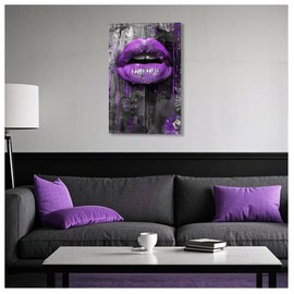 DOARTDO Purple Canvas Wall Art for Girls Bedroom Prints African American Wall Decor Purple Black and White Pictures for Lady Women Makeup Room Home Decor Framed (12.00" x 18.00")