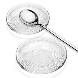 Glass Coffee Spoon Rest Set of 2, Small Spoon Rest Clear Round Coffee Spoon Holder Rests for Coffee Station Decor Stove Top Countertop Kitchen Accessories