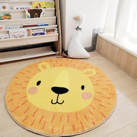 AIMECO Soft Cuddly Children's Rug Soft Round Carpet Living Room Rugs Girls Bedroom Children's Room Washable Easy Care Rugs Motif Round 80 cm Lion - Yellow