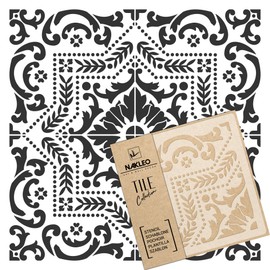 NAKLEO Pinela Tile Reusable Plastic Stencil - 15 x 15 cm - Spanish Flowers Moorish - Moroccan Geometric - Paving Stone Concrete Floor Wall Painting Template Wood