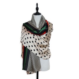 GLORIS Women's Scarf Fine Silky Large 180 x 90 cm with Colourful Prints Scarf for Women Headscarf Scarf Scarf Elegant Silk Scarf, Beige Black Dots