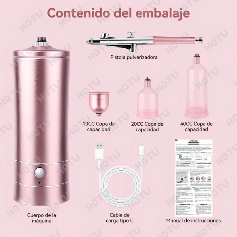 Kit Aerógrafo Portátil Tensky para Uñas Maquillaje con Compresor Rosa