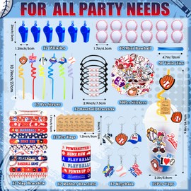 208 Pcs Baseball Party Favors, Baseball Birthday Party Supplies with Cups Straw Stress Ball Keychain Slap Bracelets Whistles Stickers Thank You Tags for Baseball Party Decorations Supplies (Baseball)