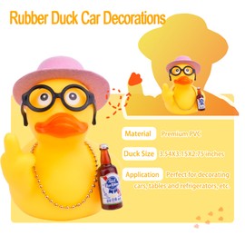 Mwmoeen Rubber Duck Car Dashboard Decorations Duck Car Ornaments with Top Hat Sunglasses Nice Prop for Car Accessories, 9 cm