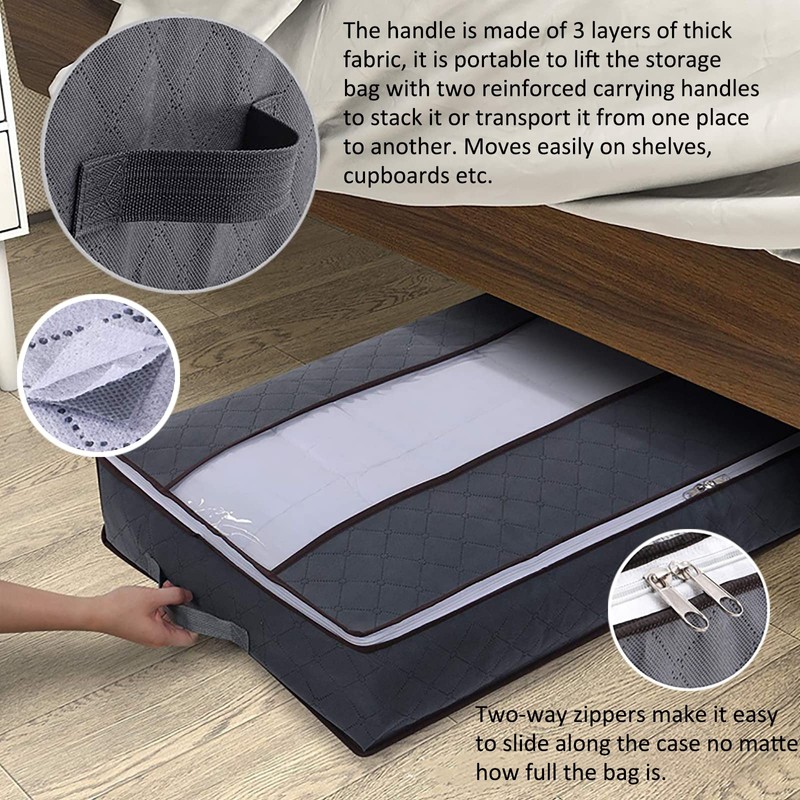 Underbed Storage Bag, 3 Pack Foldable Large Capacity Storage Non-Woven