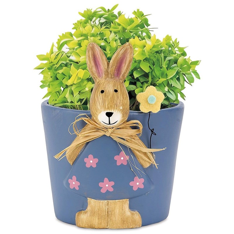 Current Blue Planter with Bunny - Spring, Easter Décor, Ceramic,