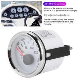 52mm/2in Marine Engine Water Temperature Gauge, IP67 Waterproof 40-120 ℃ Marine Water Temp Gauge Temperature Meter 9-32V Boat Temp Meter Kit for RV, Truck, Generator (White)