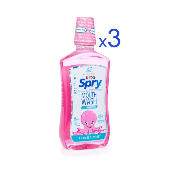 Spry Kid's Alcohol-Free Xylitol Mouthwash, Natural Bubble Gum - 16 fl oz (3 Pack)