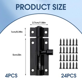 4 Pack Black Bolt Lock, 2 Inch Stainless Steel Safety Sliding Latch with Screws, Barrel Weatherproof Strong Door Lock Bolt Suitable for Bathroom Toilet Shed Gate Cupboards Garden Shower Cabinets