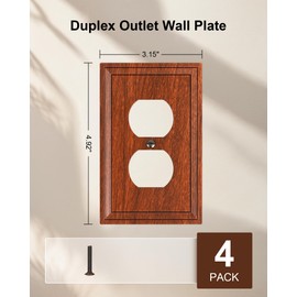 TREEWELL 4-Pack Duplex Outlet Cover, Natural Bamboo Fiber Switch Plates and Outlet Covers, Wood Grain Decorative Wall Plates for Electrical Outlets, 1 Gang Receptacle Cover, Corrosion Resistant