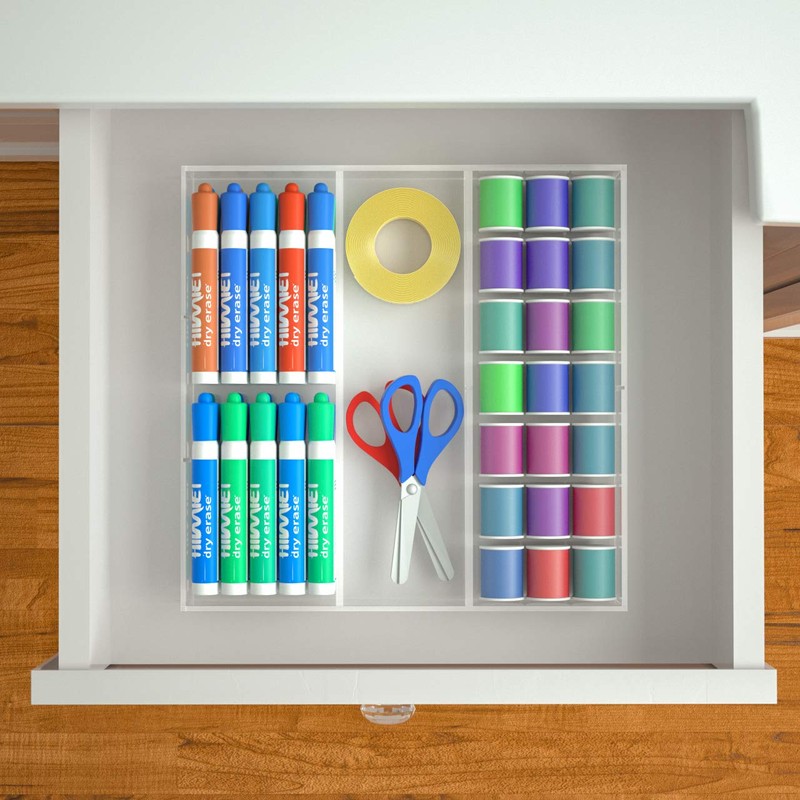 HIIMIEI Acrylic Drawer Organizer, 6 Section Clear Makeup Tray Organizer