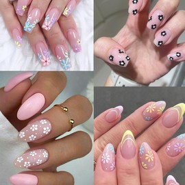 Flower Nail Art Stickers 3D Self-Adhesive Flowers Nail Decals Black White Colorful Flowers Design Nail Decals Small Flower Nail Art Decoration Sticker for Manicure Nail DIY Supplies 6 Sheets