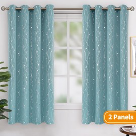 BGment Blackout Curtains 63 Inch Length 2 Panels Set Grommet Thermal Insulated Room Darkening Window Curtains with Wave Line and Dots Printed for Bedroom, 52 x 63 Inch, Peacock Blue