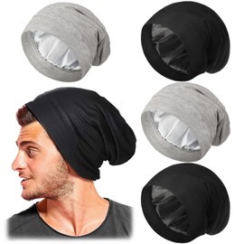 Gorro de dormir de satén de seda para hombre, 4 piezas, gorro de dormir de noche, regalo para novio, marido y papá, Negro, Gris, Talla única
