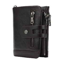 CHANPINCL men's buckle, double zipper, leather wallet, detachable card, large capacity, multifunctional coin pocket (Coffee)