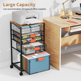 Marbrasse Rolling File Cart with 4 Storage Drawers, Mobile File Cabinet on Lockable Wheels, Hanging Filing Cabinet Organize, Under Desk Utility Cart for Home Office - Dark Brown