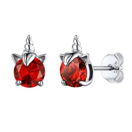 925 Studs Ruby Stone Earrings Cute Animal Earrings Dainty Sterling Silver Unicorn Earrings for Women