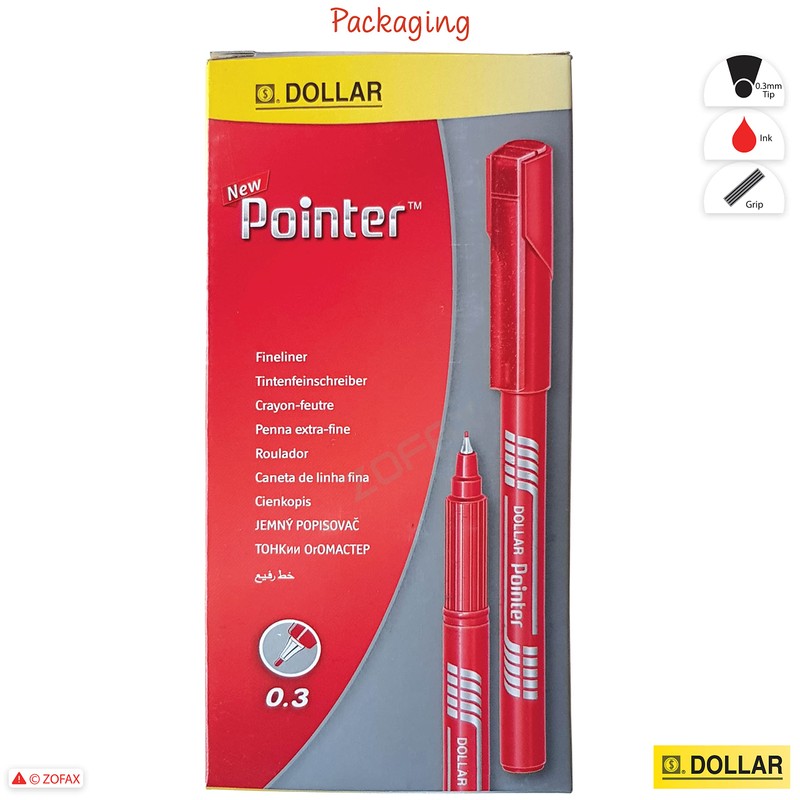 DOLLAR Fineliner Pens, RED, 0.3mm Ultra Fine Felt Tip, Pack