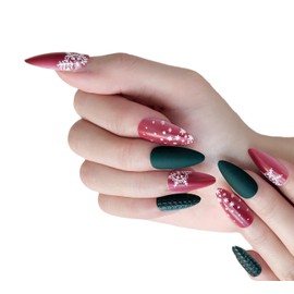 Matte Almond Press on Nails Long Acrylic False Nails with jelly glue False Nails with Design Artificial Nails for Women and Girls,30pcs (Dark Slate Gray)