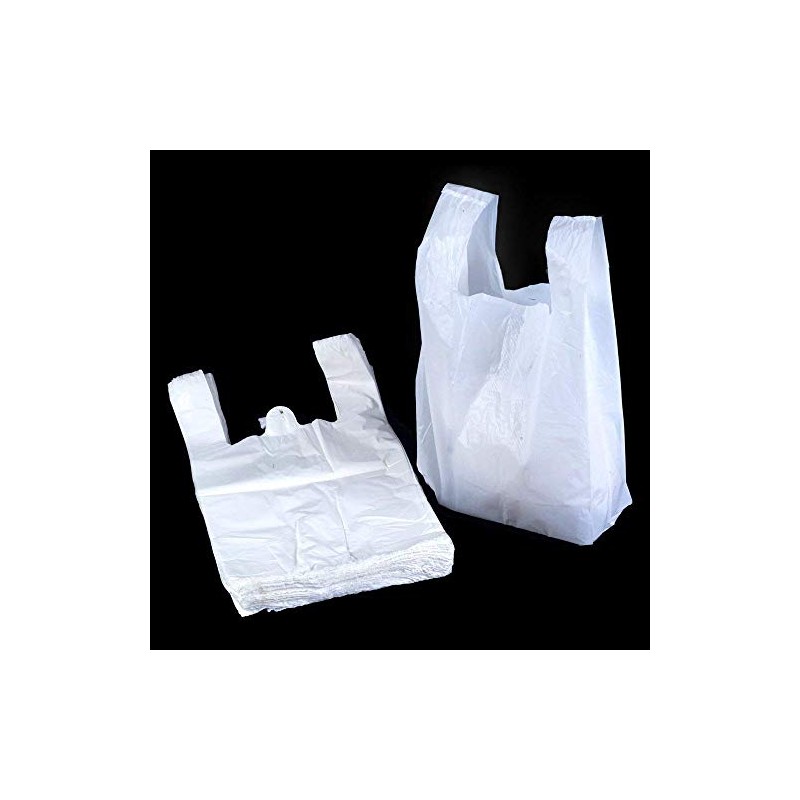 300 x Strong Medium White Plastic Vest Carrier Bags 10x15x18"