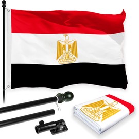 G128-6 Feet Spinning Flagpole (Black) Egypt 150D Flag Brass Grommets Printed 3x5 ft (Flag Included) Aluminum Flag Pole