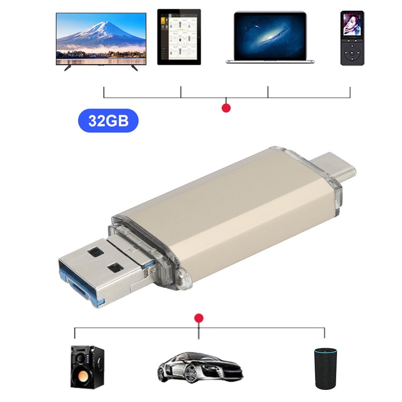 USB 3.0 U Disk Golden Aluminum Alloy ThreeInOne High Speed