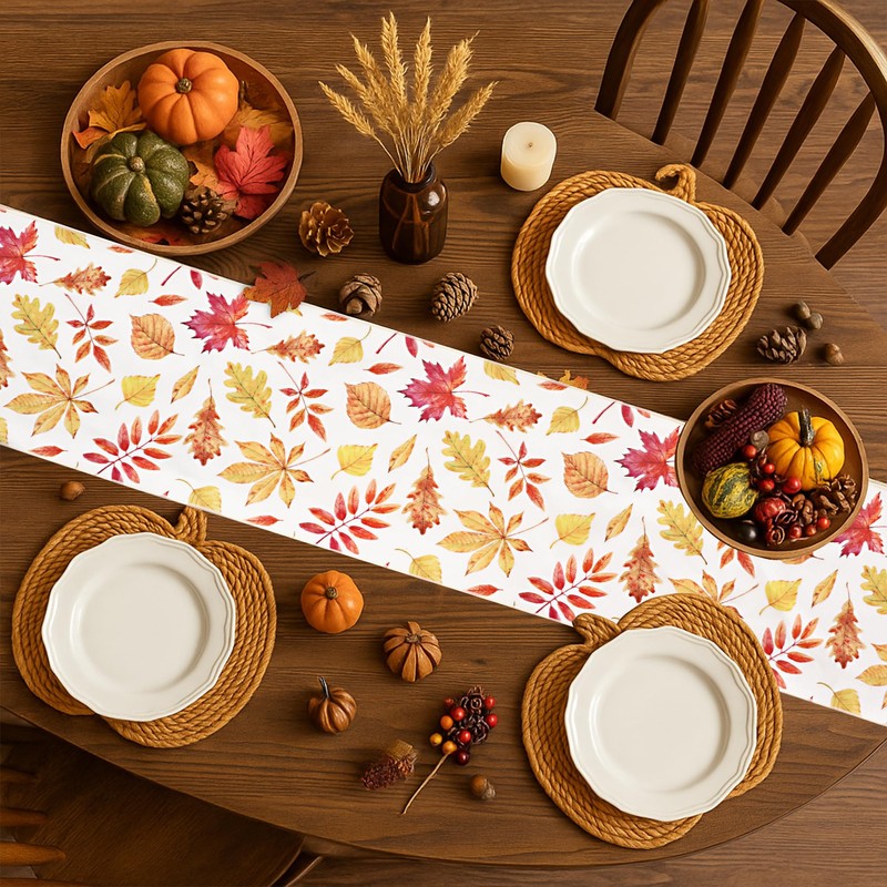 OWENIE Fall Table Runner for Kitchen Dining Table, Thanksgiving Autumn