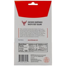 Premium Uncured All Natural Grass Fed Droewors Wagyu Dry Sliced Salami 3 Oz Gourmet - Artisanal Charcuterie Meat South African Spices Gluten Free, Paleo, Keto Friendly, MSG Free, Nitrite And Antibiotic Free (1 Pack)