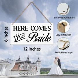 Here Comes The Bride Rustic Wedding Signs Wall Hanging Wedding Decor Wedding Accessories Stuff Wedding Decorations for Reception Engagement Wedding Party Wall Art Decor Wooden Sign Ring Bearer Sign