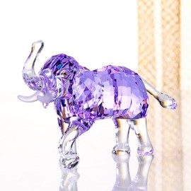 Crystal Lucky Elephant Figurine Collection Ornament Statue Animal Collectible Home Decor (Purple)