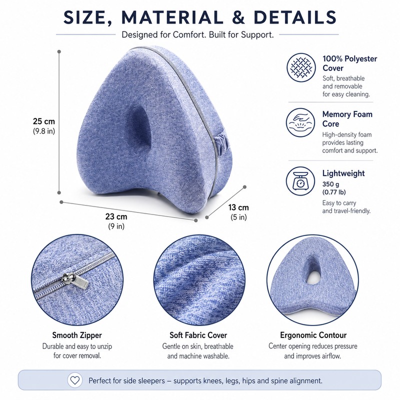 Ergonomic Knee Support Pillow for Side Sleeping – Polyester Leg