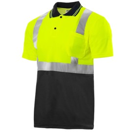 JORESTECH Safety Polo Shirt with Reflective Stripes, Yellow/Lime Top and Black Bottom, ANSI Compliant