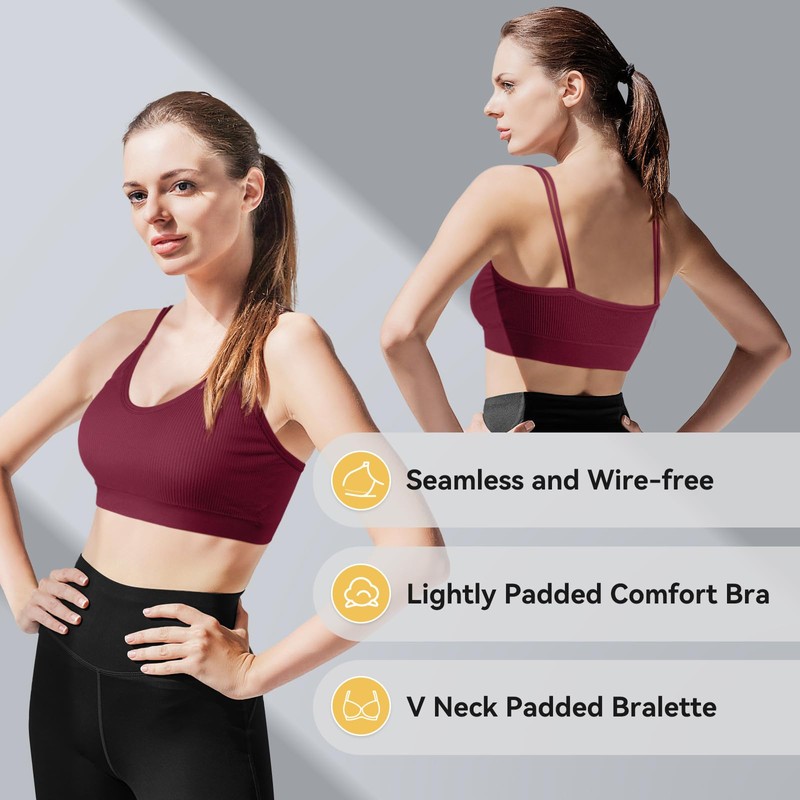 Omisy 4 Pieces V Neck Cami Bra Bralettes for Women,Padded