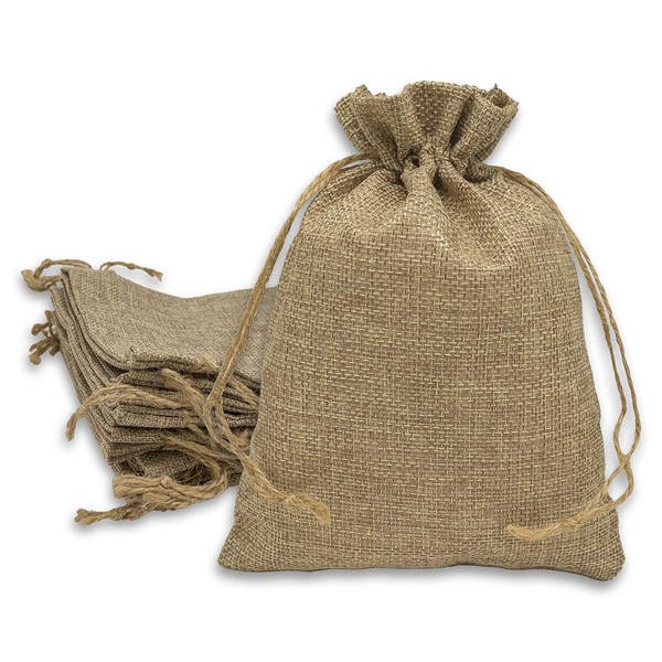 12-Pack 3x4 Natural Burlap Gift Bags w. Drawstring (Natural Brown, X-Small) for Party Favors, Presents or DIY Craft by TheDisplayGuys