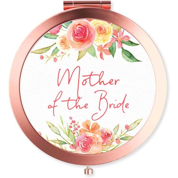 Andaz Press Rose Gold Compact Pocket Makeup Mirror Wedding Gift, English Garden Florals, Mother of The Bride, 1-Pack, Girls Women Bridal Shower Wedding Party Gifts