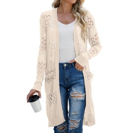 GRECERELLE Womens Summer Beach Cover Up Casual Swimwear Cardigan Long Sleeve Holiday Loose Long Bikini Coverups Kimono for Ladies (Apricot, M)