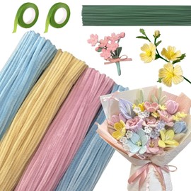 Pipe Cleaners Craft Bulk 422PCS, Cordial Sanguine Pipe Cleaner Flower Kit 4 Colors 12inch Pastel Pink Purple Blue Yellow Chenille Stems Limpia Pipas Fuzzy Wire for Arts Crafts and Creative