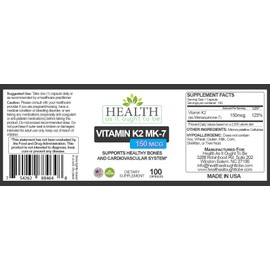 Health As It Ought To Be Vitamin K2 MK7 150mcg Supplement | Works with Vitamin D | Soy Free | Tested for Purity and Strength | 100 Capsules