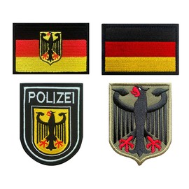 4 PCS Germany Flag Deutschland Eagle Shield Tactical Embroidered Emblem German Eagle Badge Patch for Backpack,Jacket,Jeans,Bag,Armband,Pouch,Uniforms,Clothes Hook and Loop Applique Patches